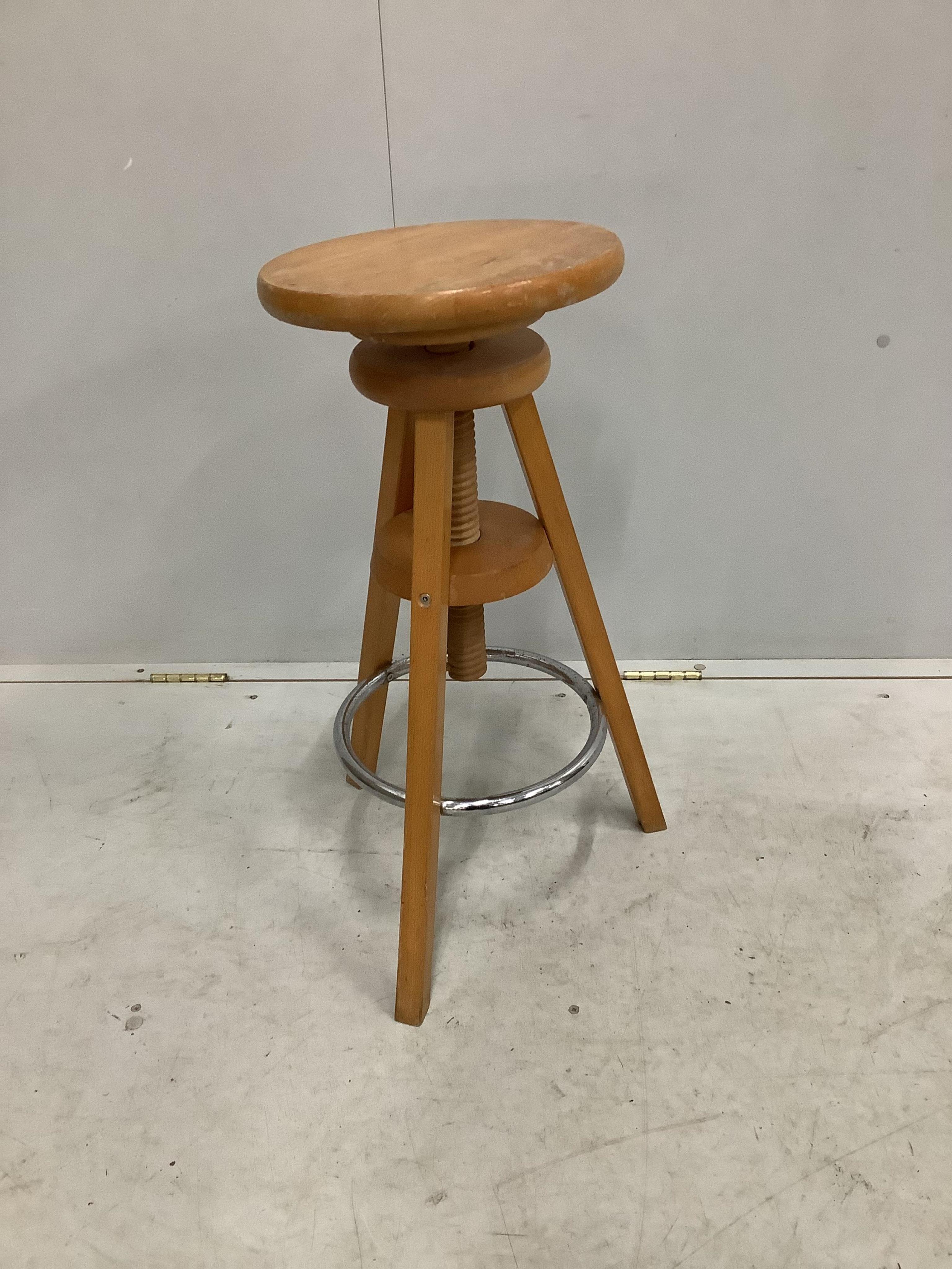 A Contemporary adjustable stool, floor lamp and anglepoise (no fittings). Condition - poor